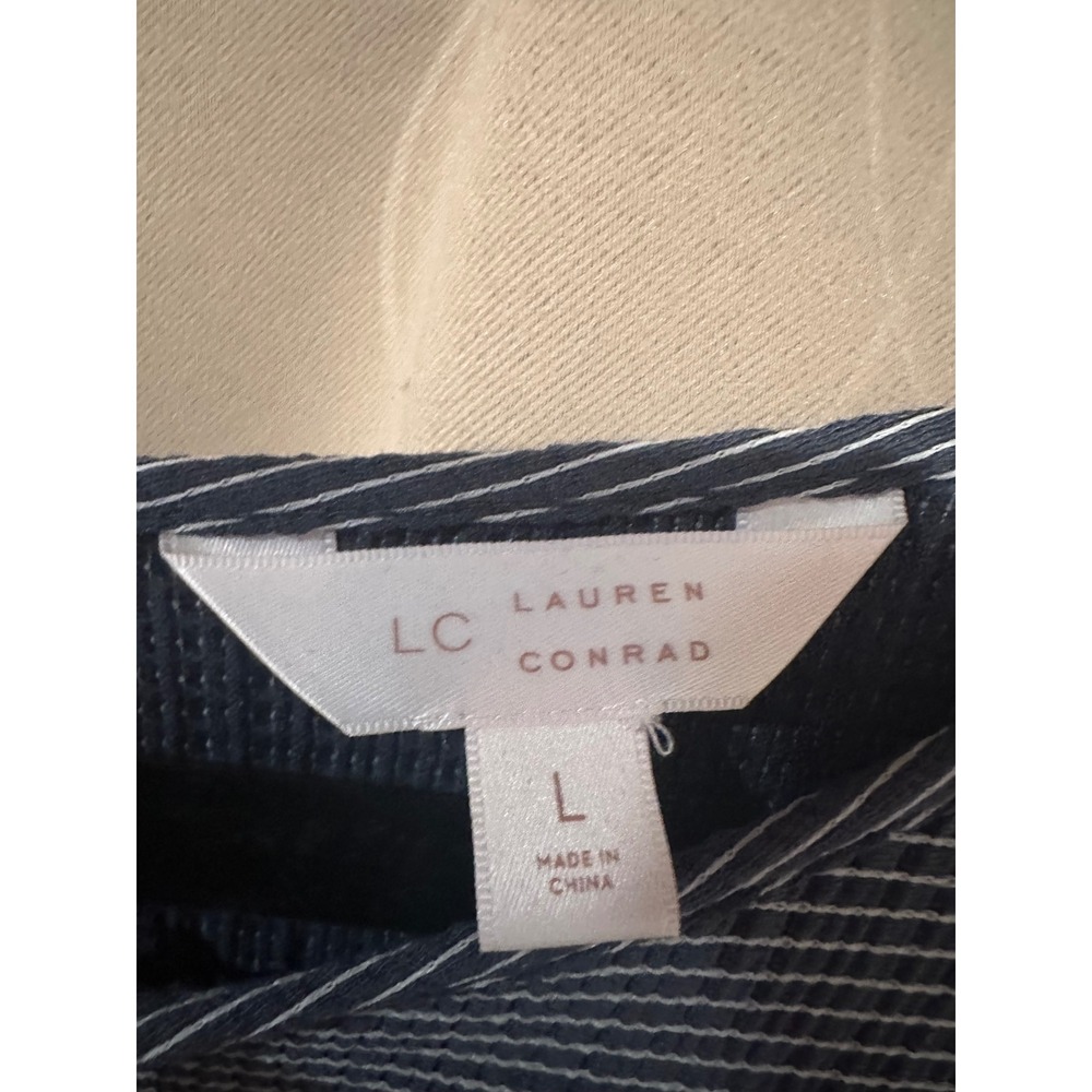 LC Lauren Conrad Womens Navy Blue White Striped Ribbed Tie Back Top Blouse Large - Picture 4 of 5